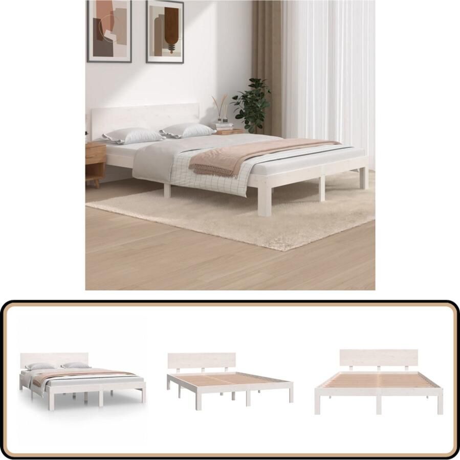 VidaXL Bedframe Grenenhout Wit 140x200 cm Houten Bed Frame Modern Bedframe Grenenhout Bedframe 140x200 Wit Bedframe Tweepersoons Bedframe