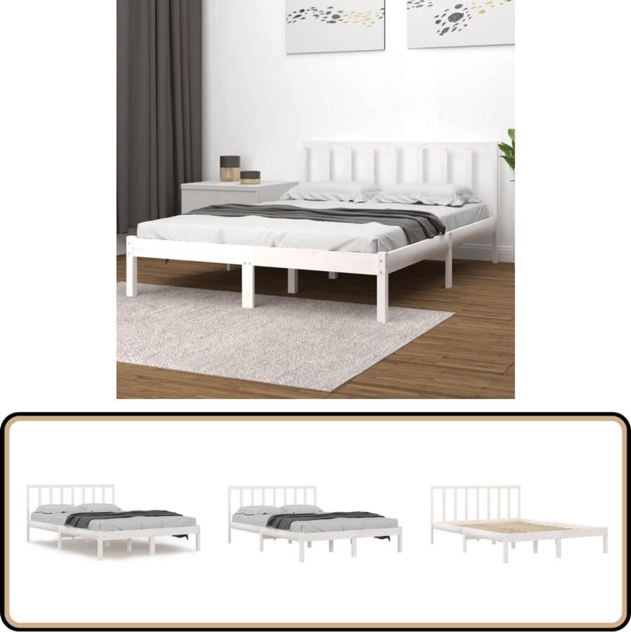 VidaXL Bedframe Grenenhout Wit 140x200 cm Houten Bedframe Tweepersoons Bed Wit Bed Frame Grenenhout Bed