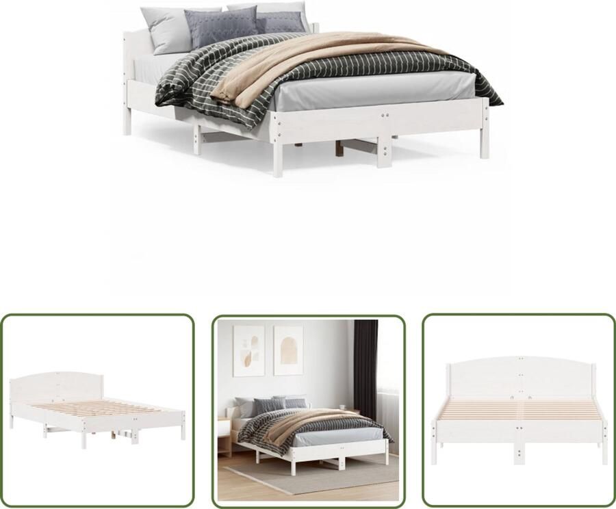 VidaXL Bedframe Grenenhout Wit 140x200 cm Massief Grenenhouten Bed Frame Wit Bed Frame Tweepersoons Bed Met Hoofdbord Slaapkamer Meubels Boxspring Bed Budget Bed Modern Bed Landelijk Bed Eenvoudig Bed Comfortabel Bed