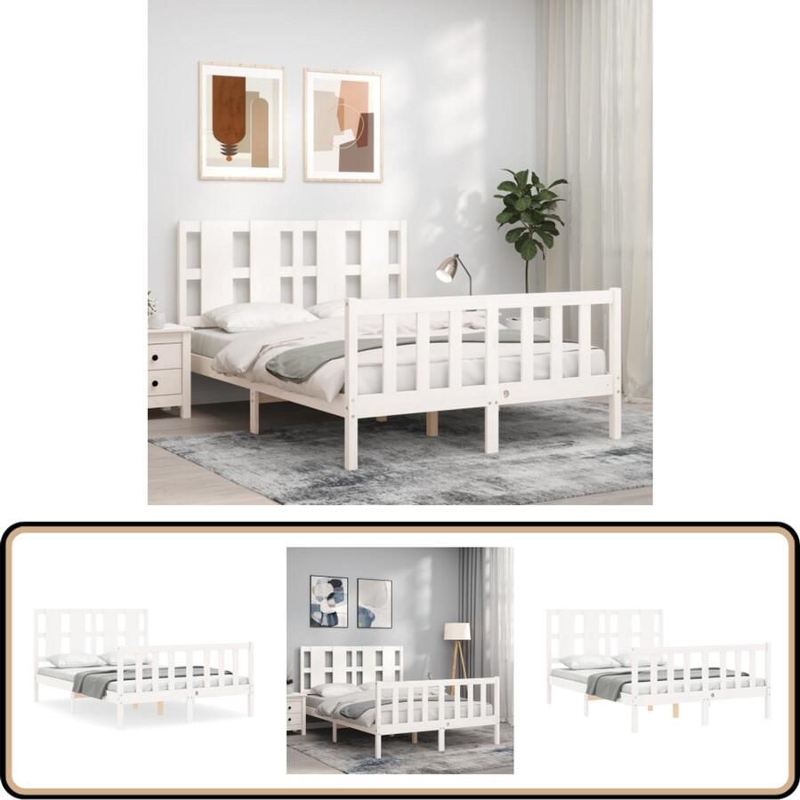 VidaXL Bedframe Grenenhout Wit 140x200 cm Massief Grenenhouten Bed Wit Bed Frame Slaapcomfort Houten Bed Tweepersoonsbed King Size Bed Boxspring Bed Modern Bed Landelijk Bed