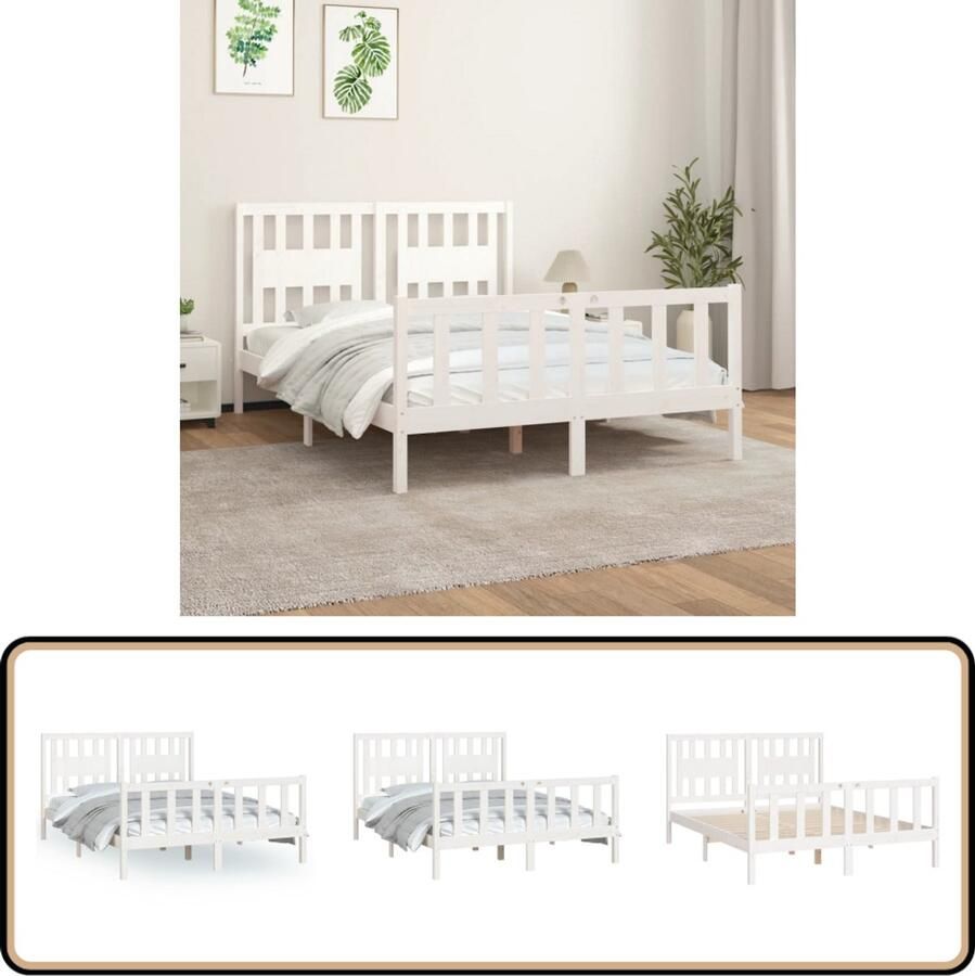 VidaXL Bedframe Grenenhout Wit 140x200 cm Massief Hout Bed Grenenhout Bed Witte Bed Tweepersoons Bed Bedframe