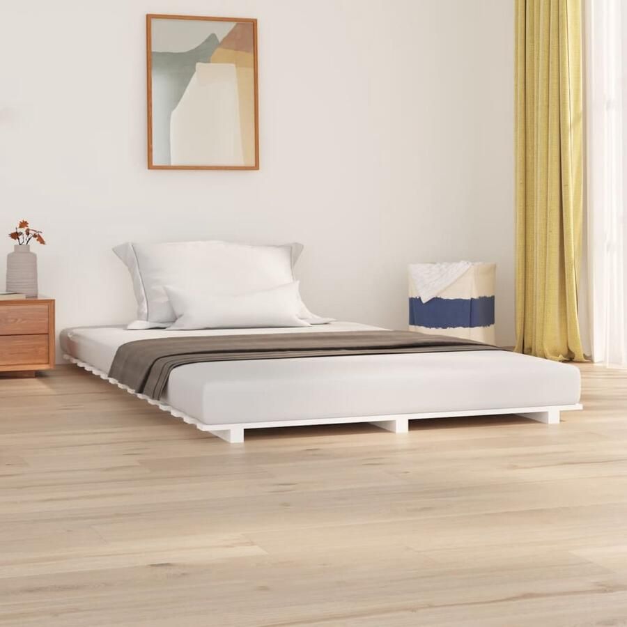 VidaXL Bedframe Grenenhout Wit 140x200 cm Massief Hout Bed Grenenhouten Bed Tweepersoons Bed Witte Bed Stabiele Bedbodems Rustieke Meubels Bedroom Furniture - Foto 2