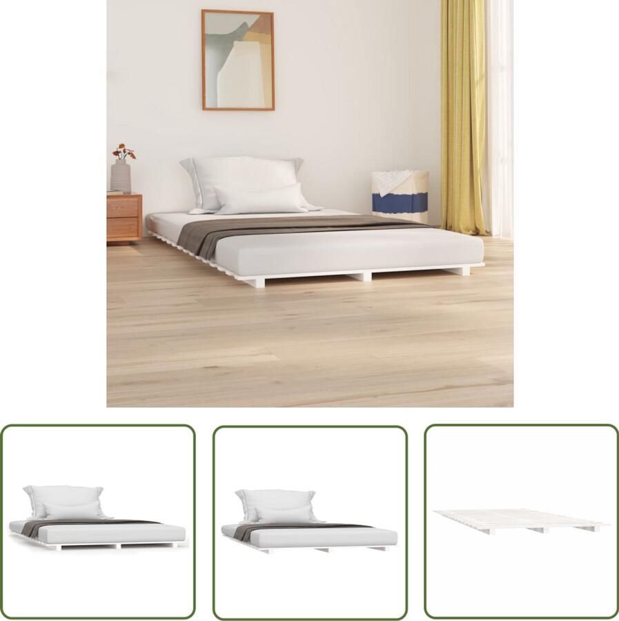 VidaXL Bedframe Grenenhout Wit 140x200 cm Massief Hout Bed Grenenhouten Bed Tweepersoons Bed Witte Bed Stabiele Bedbodems Rustieke Meubels Bedroom Furniture