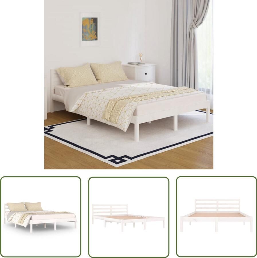 VidaXL Bedframe Grenenhout Wit 140x200 cm Modern Bed Frame Houten Bed Frame Wit Grenenhouten Bed King Size Bed Frame Tweepersoons Bed Frame Bed Frame Met Hoofdbord