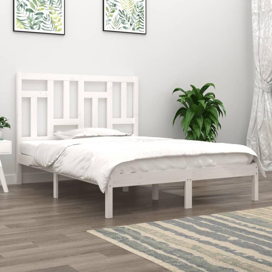 VidaXL Bedframe Grenenhout Wit 150x200 cm Houten Bedframe King Size Bed Tweepersoons Bed Massief Hout Bed Modern Bed Witte Bed Design Bed - Foto 2