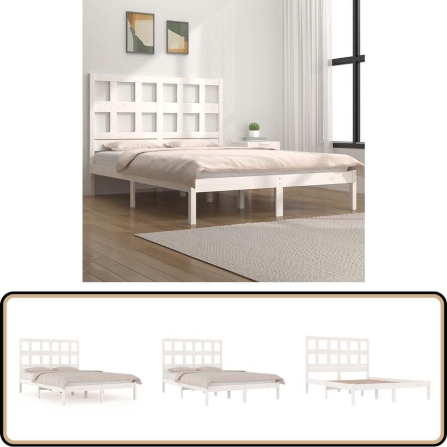 VidaXL Bedframe Grenenhout Wit 150x200 cm Houten Bedframe Massief Grenenhout King Size Bed Met Hoofdeinde Wit Bedframe Minimalistisch Bed Slaapkamerstijl