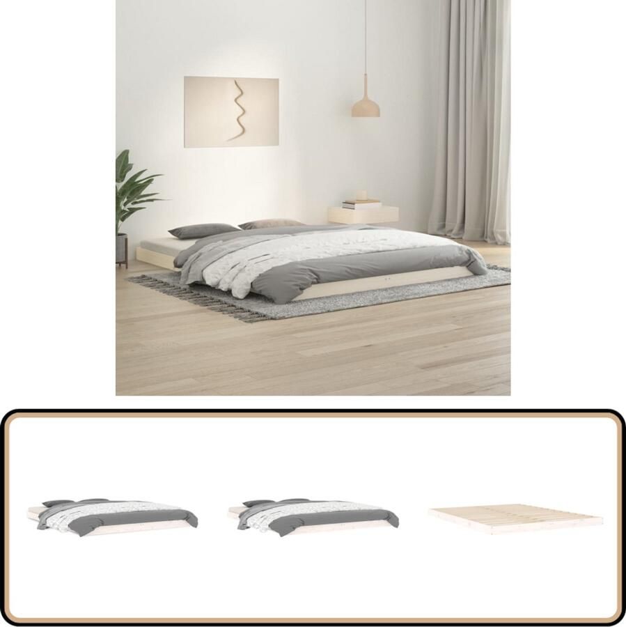 VidaXL Bedframe Grenenhout Wit 150x200 cm Massief Hout Bed King Size Bed Wit Bed Grenenhout Bed Tweepersoons Bed