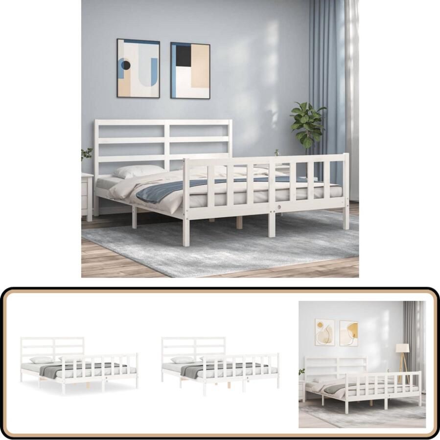 VidaXL Bedframe Grenenhout Wit 160x200 cm Bed Frame Grenenhout Bed Tweepersoons Bed Witte Bed Massief Hout Bed