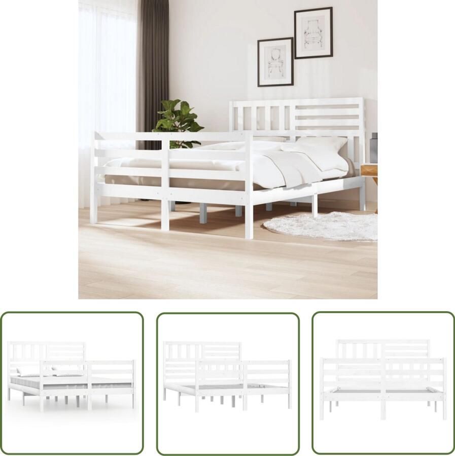 VidaXL Bedframe Grenenhout Wit 160x200 cm Bedframe Grenenhouten Bed Wit Bed Tweepersoons Bed Slaapkamer Meubilair Boxspring Bed Stapelbare Bedden