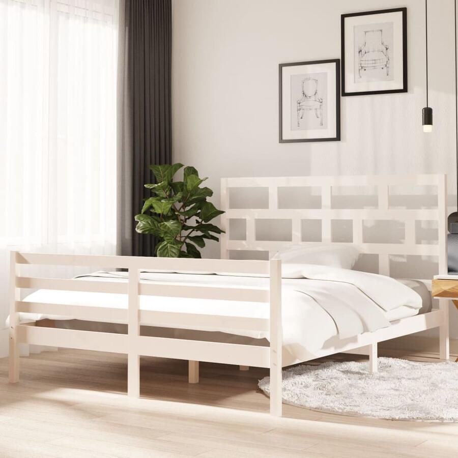 VidaXL Bedframe Grenenhout Wit 160x200 cm Houten Bedframe Bed Tweepersoonsbed Massief Hout Grenenhout Wit Bed Modern Bed Design Bed Boxspring - Foto 2