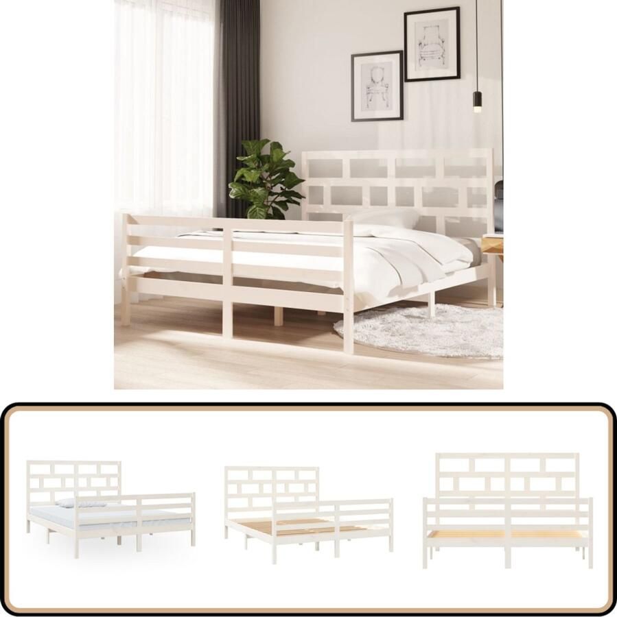 VidaXL Bedframe Grenenhout Wit 160x200 cm Houten Bedframe Bed Tweepersoonsbed Massief Hout Grenenhout Wit Bed Modern Bed Design Bed Boxspring
