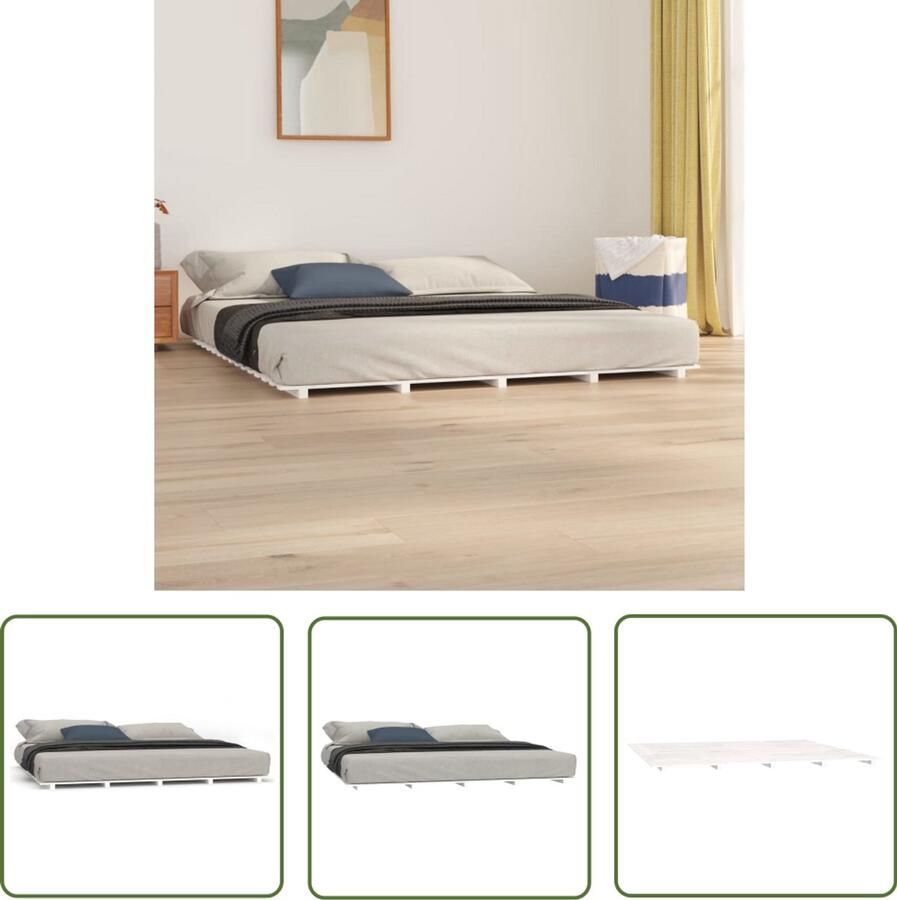 VidaXL Bedframe Grenenhout Wit 160x200 cm Houten Bedframe Tweepersoons Bed Massief Grenenhout Witte Bedframe Stabiele Bedframe 160x200
