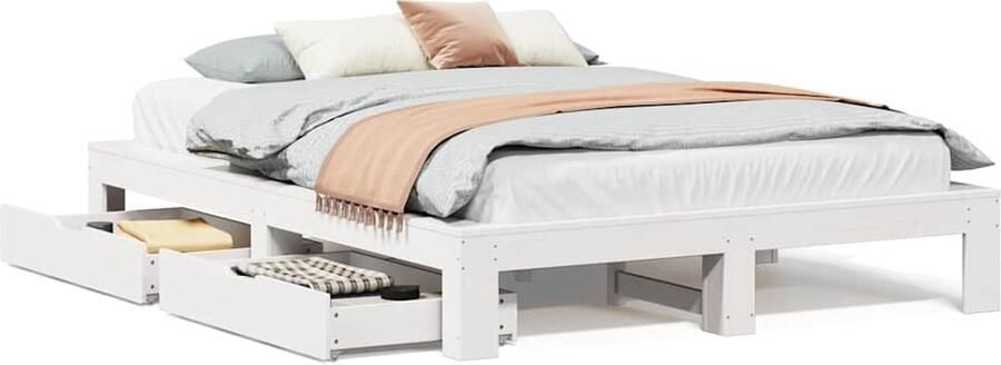VidaXL Bedframe Grenenhout Wit 160x200 cm