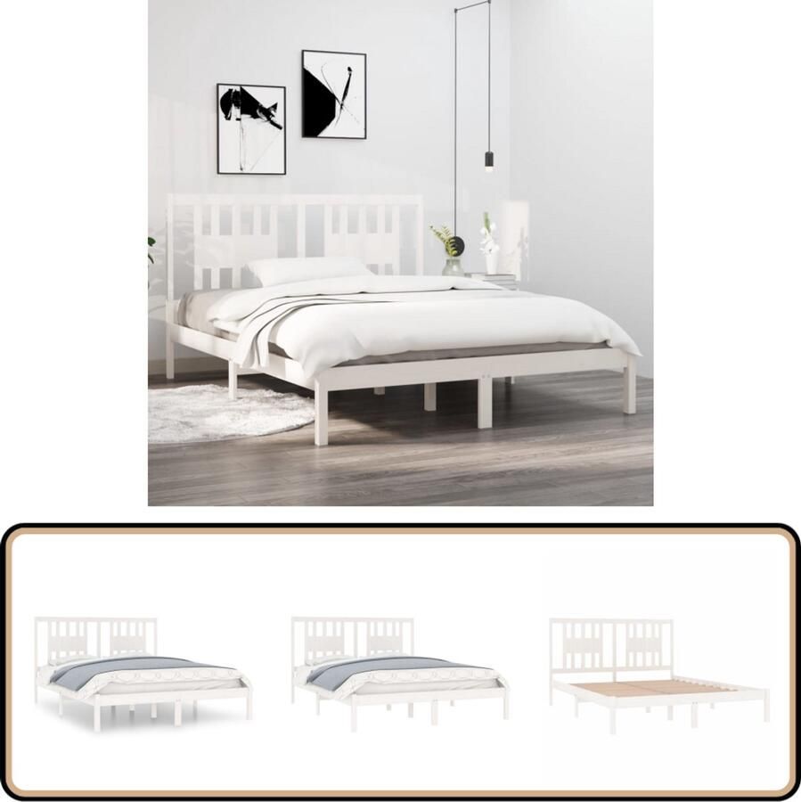 VidaXL Bedframe Grenenhout Wit 160x200 cm Klassieke Bed Frame Grenenhouten Bed Wit Bed Frame Tweepersoons Bed Boxspring Bed