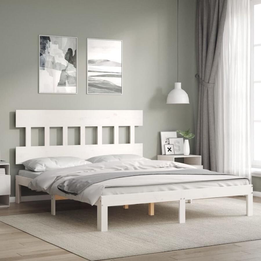 VidaXL Bedframe Grenenhout Wit 160x200 cm Massief Grenenhouten Bed Frame Wit Bed Frame Bed Frame 160x200 Boxspring Bed Frame Tweepersoons Bed Frame Slaapcomfort
