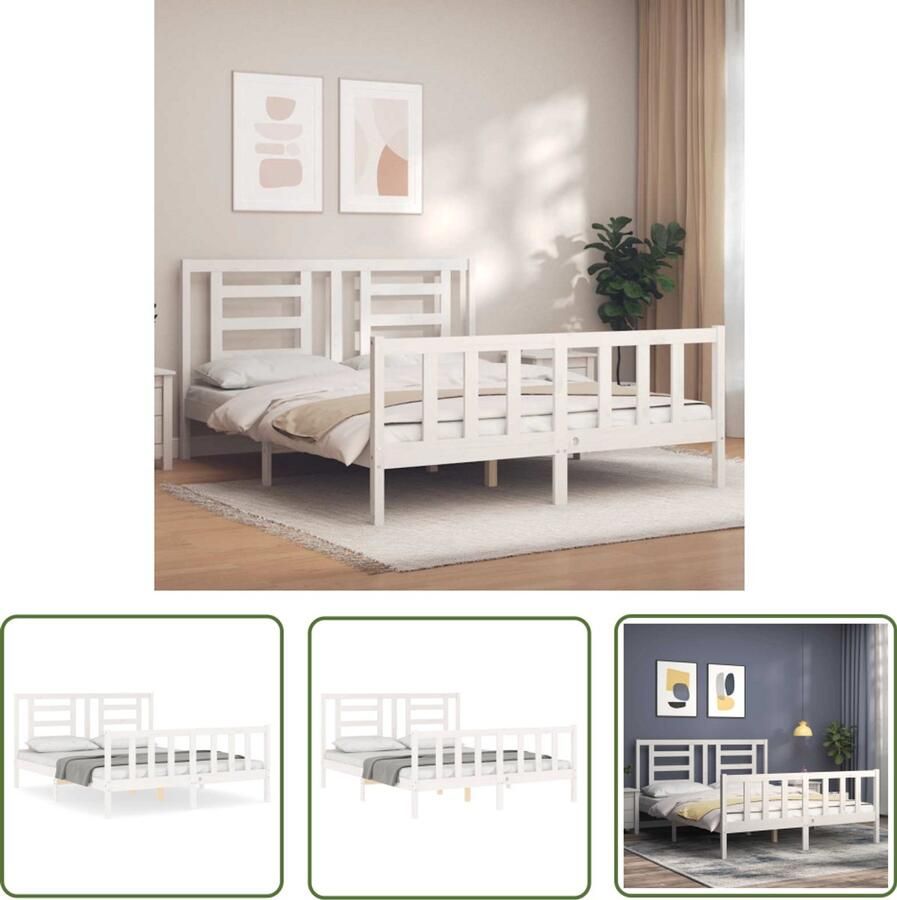 VidaXL Bedframe Grenenhout Wit 160x200 cm Massief Grenenhouten Bed Frame Wit Bed Frame Bed Frame 160x200 Boxspring Bed Frame Tweepersoons Bed Frame Slaapcomfort - Foto 2