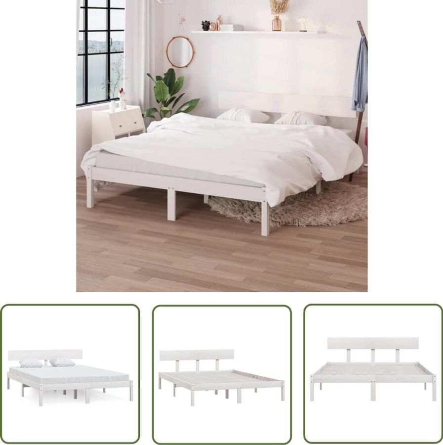 VidaXL Bedframe Grenenhout Wit 160x200 cm Massief Hout Bed Houten Bedframe Bed Kopen Tweepersoons Bed Wit Bed Met Hoofdeinde Slaapkamers