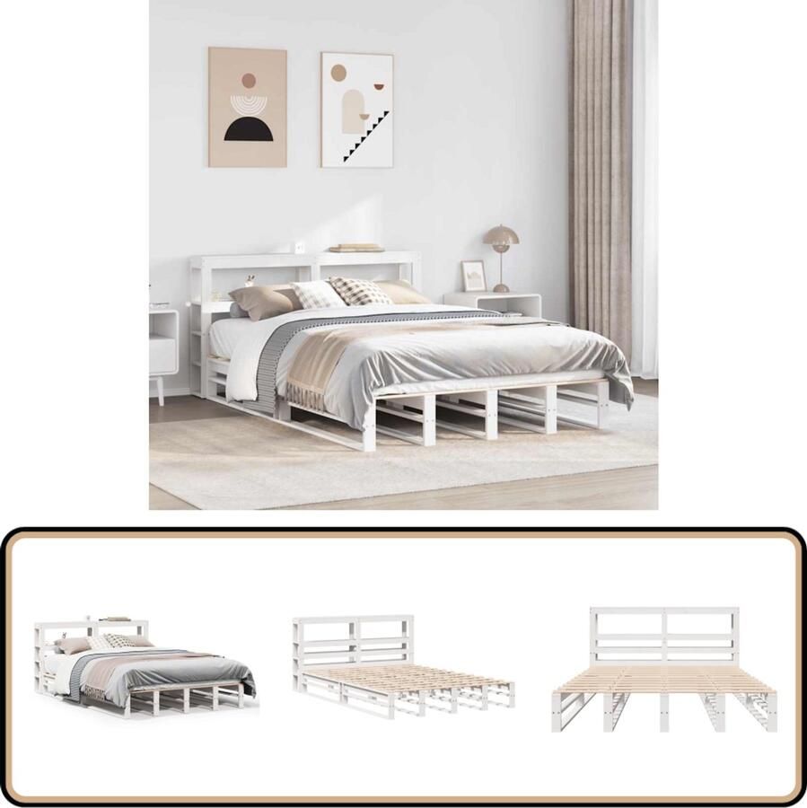 VidaXL Bedframe Grenenhout Wit 160x200 cm Massief Houten Bed Wit Bed Twee Persoons Bed Bedframe Met Opbergvakken Grenenhout Bed