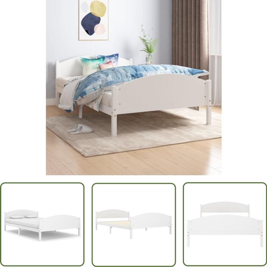 VidaXL Bedframe Grenenhout Wit 160x200 cm Massief Houten Bedframe Grenen Hout Bedframe Tweepersoons Bedframe Wit Bedframe 160x200 Bed Kopen