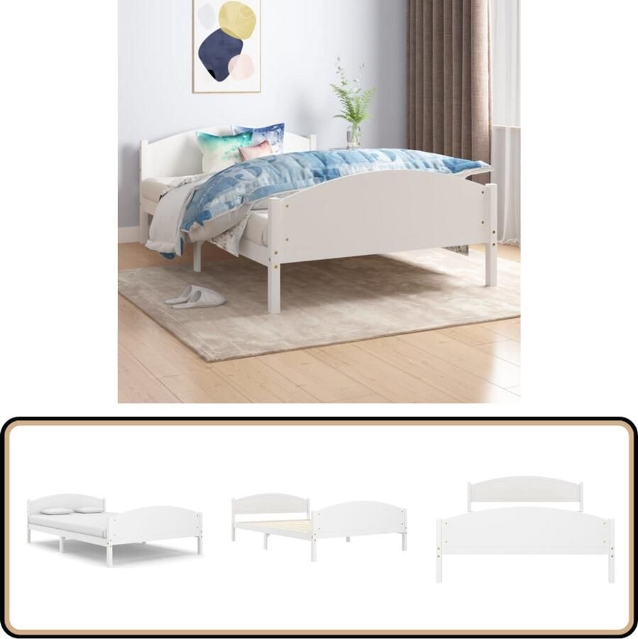The Living Store Massief Grenenhouten Bedframe Wit 206 x 165.5 x 73.5 cm Geschikt voor 160 x 200 cm matras Massief Houten Bedframe Grenenhouten Bed Tweepersoons Bed Wit Bedframe Bed Kopen - Foto 2