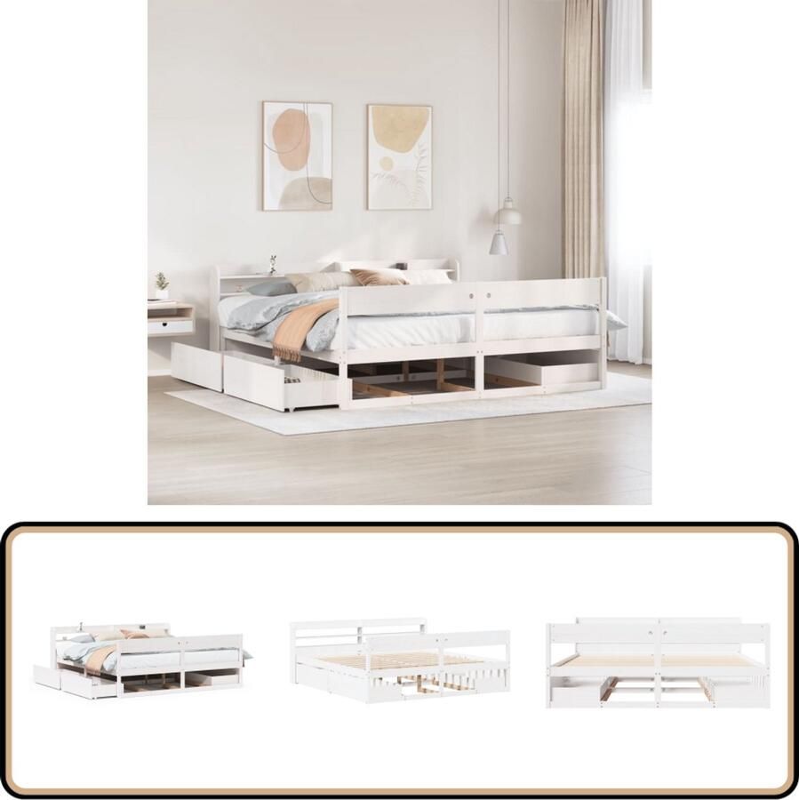 VidaXL Bedframe Grenenhout Wit 180x200 cm Bed Frame Houten Bed Enkel Bed Tweepersoonsbed Bed