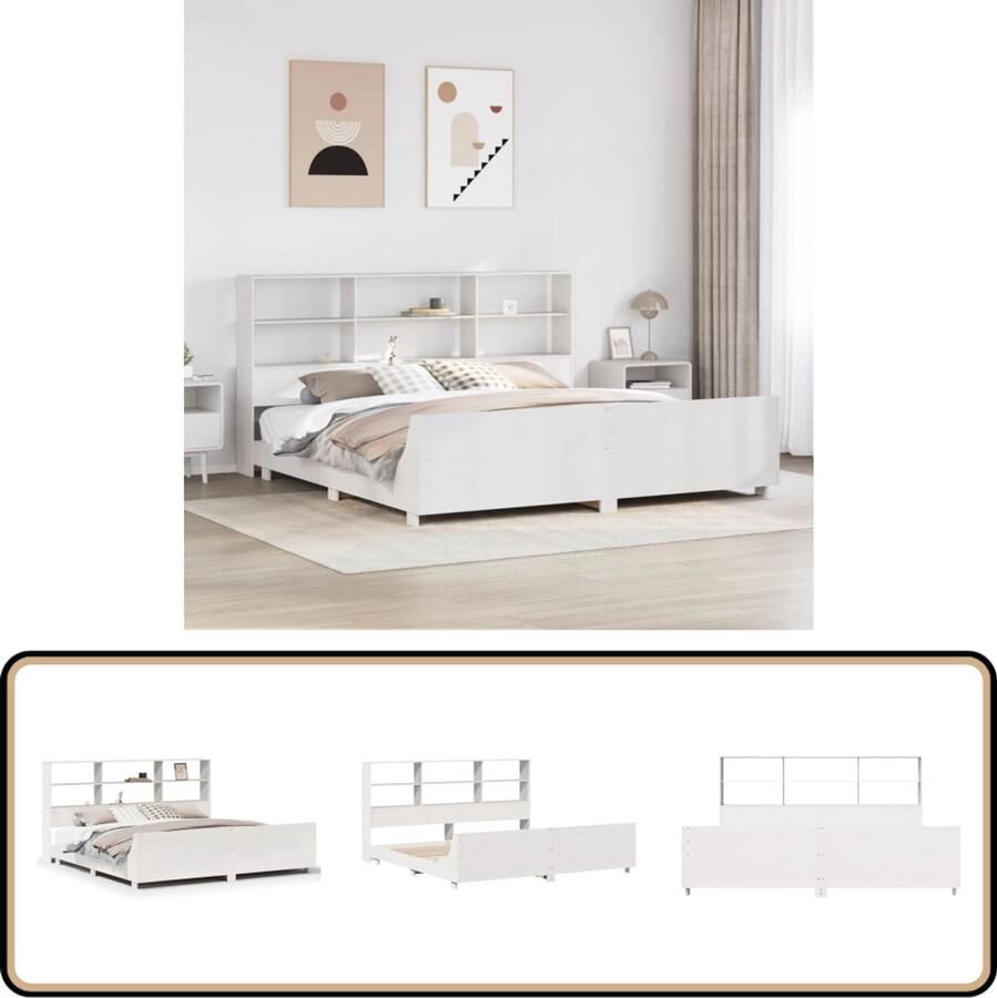 VidaXL Bedframe Grenenhout Wit 180x200 cm Bed Frame Houten Bed Tweepersoonsbed Boxspring Frame Slaapkamer Meubels