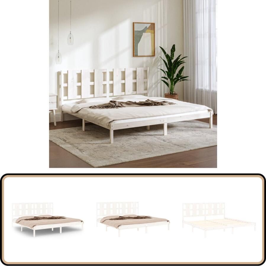 VidaXL Bedframe Grenenhout Wit 200x200 cm Houten Bed Frame Tweepersoons Bed Massief Hout Bed Witte Bed Modern Bed Design Bed