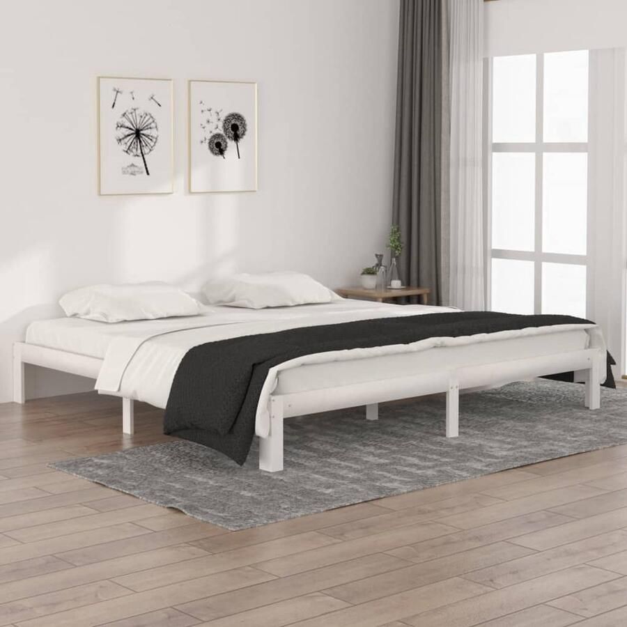 VidaXL Bedframe Grenenhout Wit 200x200 cm Houten Bedframe Tweepersoons Bed Modern Bed Wit Bedframe Kopen Bedframe Online Grenenhout Bedframe - Foto 2