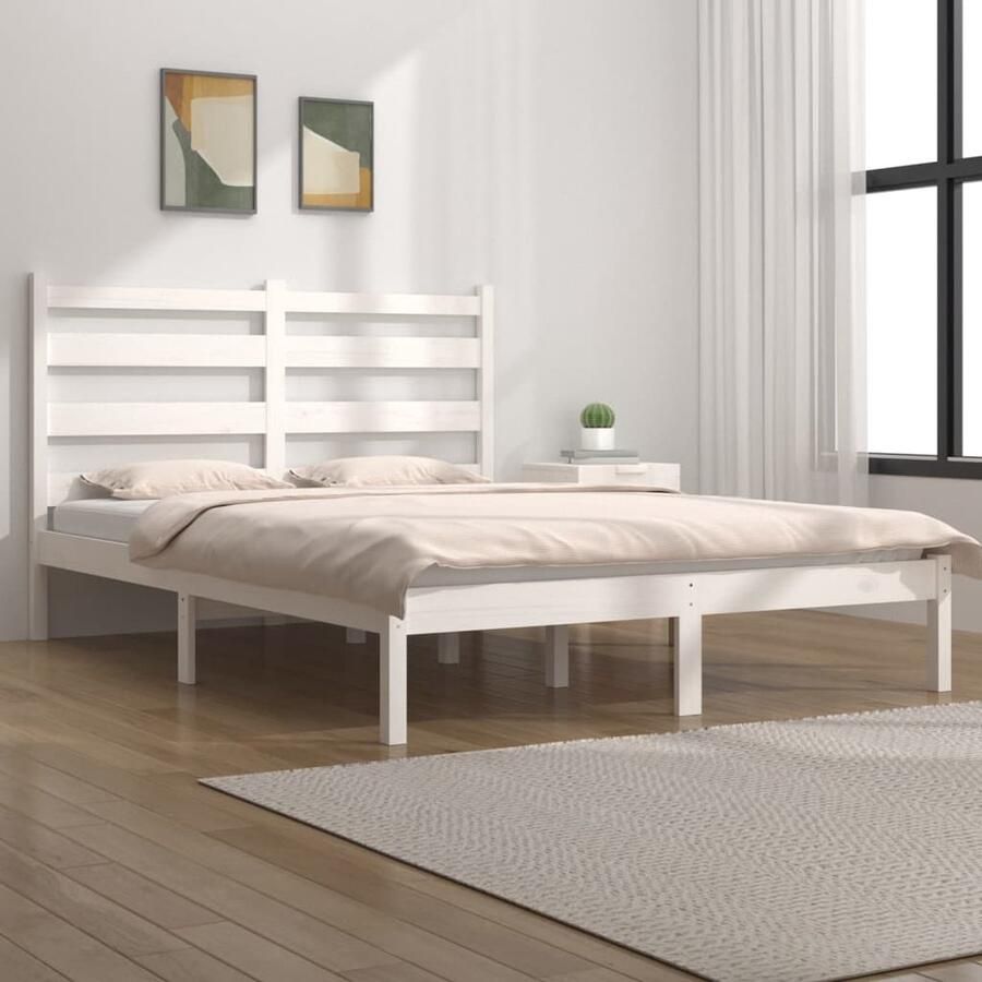 VidaXL Bedframe Grenenhout Wit 200x200 cm Klassieke Houten Bed Frame Houten Bedstead Grenenhouten Bed Frame Wit King Size Bed Frame Groot Bed Frame Tweepersoons Bed Frame - Foto 2