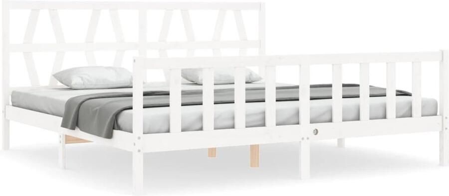 VidaXL Bedframe Grenenhout Wit 200x200 cm Massief Grenenhouten Bed Tweepersoons Bed Witte Bed Hout Bed Slaapcomfort Design Bed Modern Bed - Foto 2