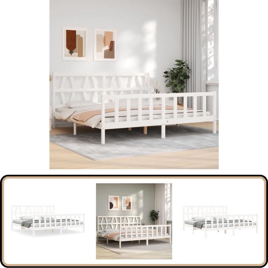 VidaXL Bedframe Grenenhout Wit 200x200 cm Massief Grenenhouten Bed Tweepersoons Bed Witte Bed Hout Bed Slaapcomfort Design Bed Modern Bed
