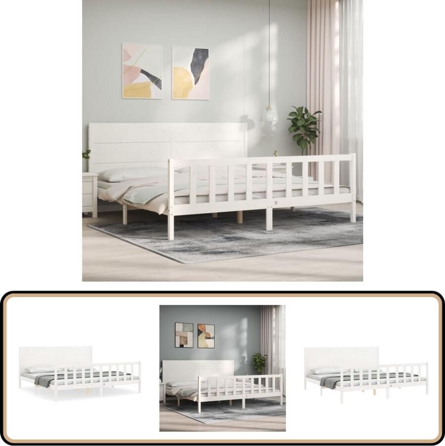 VidaXL Bedframe Grenenhout Wit 200x200 cm Massief Hout Bed Grenenhout Bed Tweepersoons Bed Witte Bed Slaapcomfort