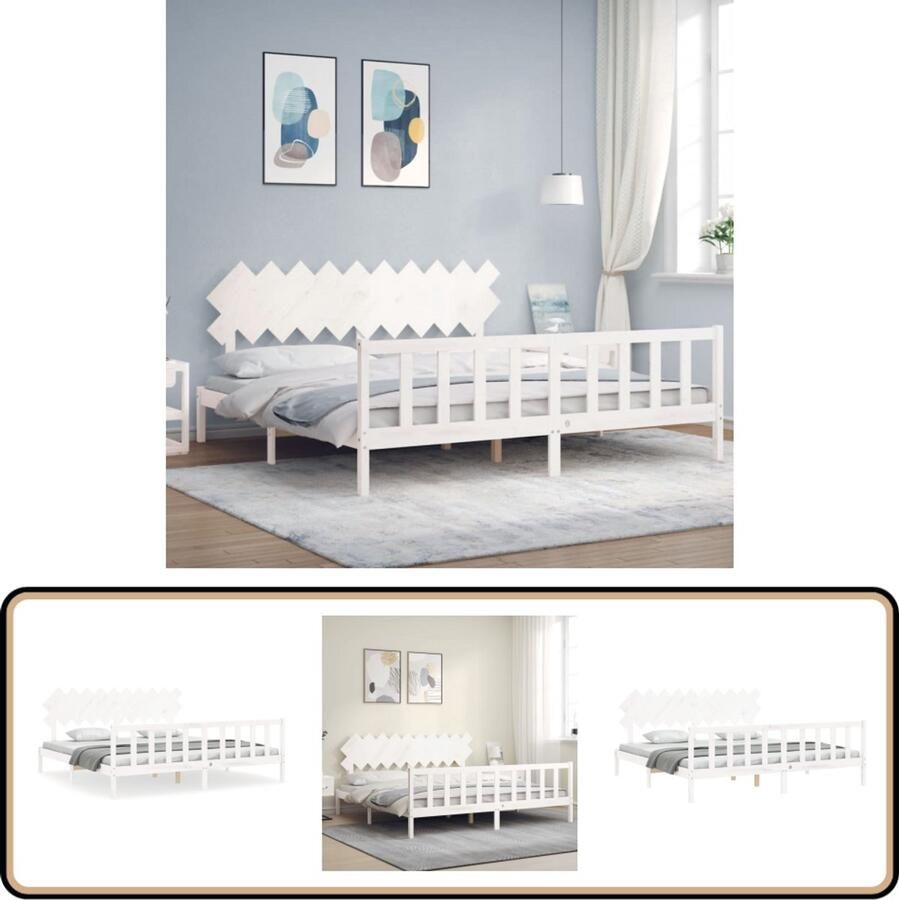 VidaXL Bedframe Grenenhout Wit 200x200 cm Massief Hout Bed Grenenhouten Bed Tweepersoons Bed Witte Bed Frame Slaapkamer Meubels