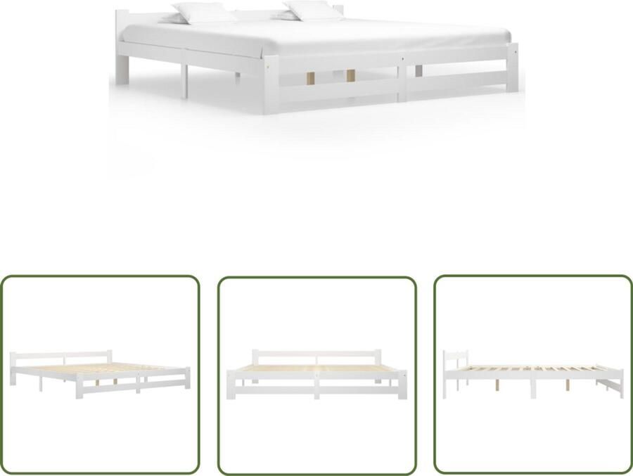 The Living Store Bedframe Grenenhout Wit 204x207x55 cm Geschikt voor Matras van 200x200 cm Massief Houten Bed Frame Grenenhouten Bed Tweepersoons Bed Wit Bed Frame Bed Frame 200x200 - Foto 2