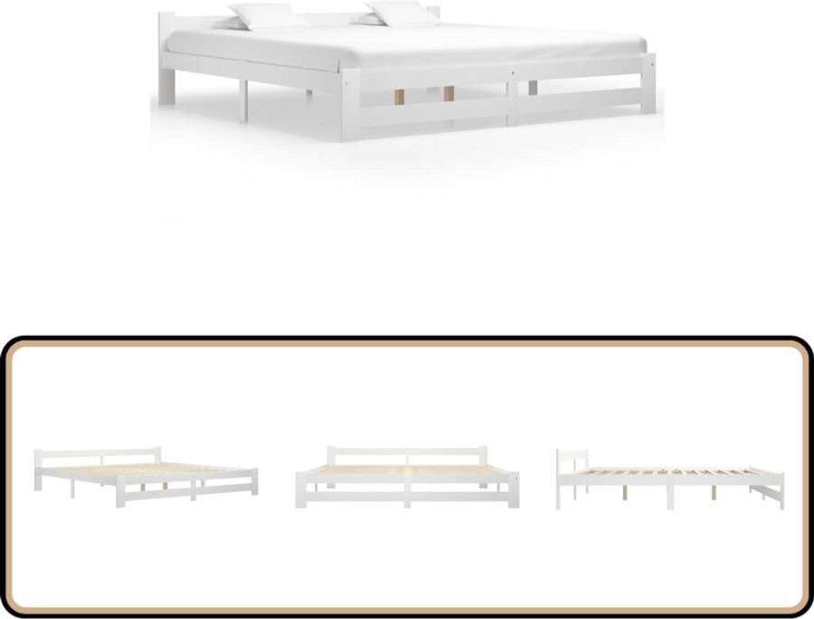 The Living Store Bedframe Grenenhout Wit 204x207x55 cm Geschikt voor Matras van 200x200 cm Massief Houten Bed Frame Grenenhouten Bed Tweepersoons Bed Wit Bed Frame Bed Frame 200x200