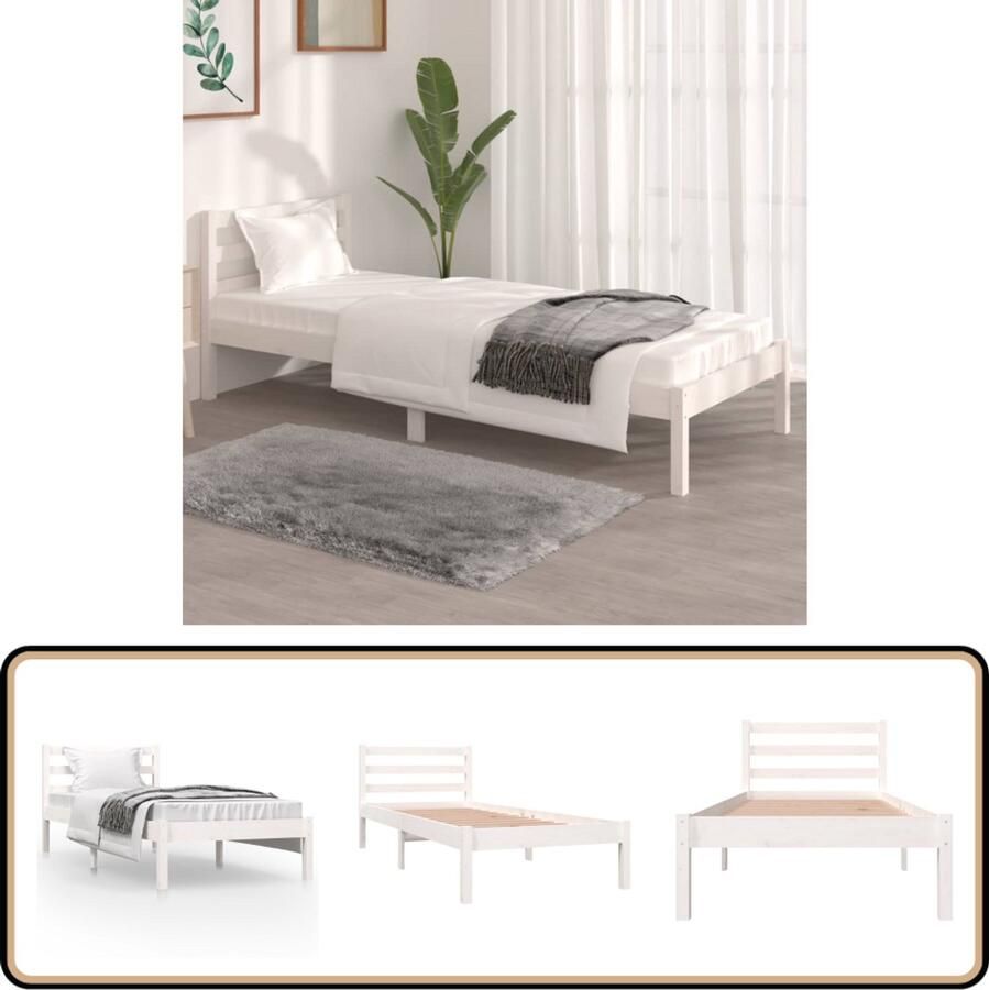 VidaXL Bedframe Grenenhout Wit 75x190 cm Houten Bed Frame Modern Bed Frame Enkel Bed Witte Bed Frame Grenenhout Bed Frame