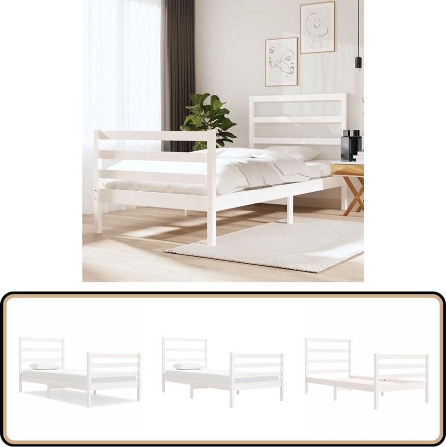 VidaXL Bedframe Grenenhout Wit 75x190 cm Houten Bedframe Enkel Bed Grenenhout Bed Wit Bedframe Met Hoofdeinde