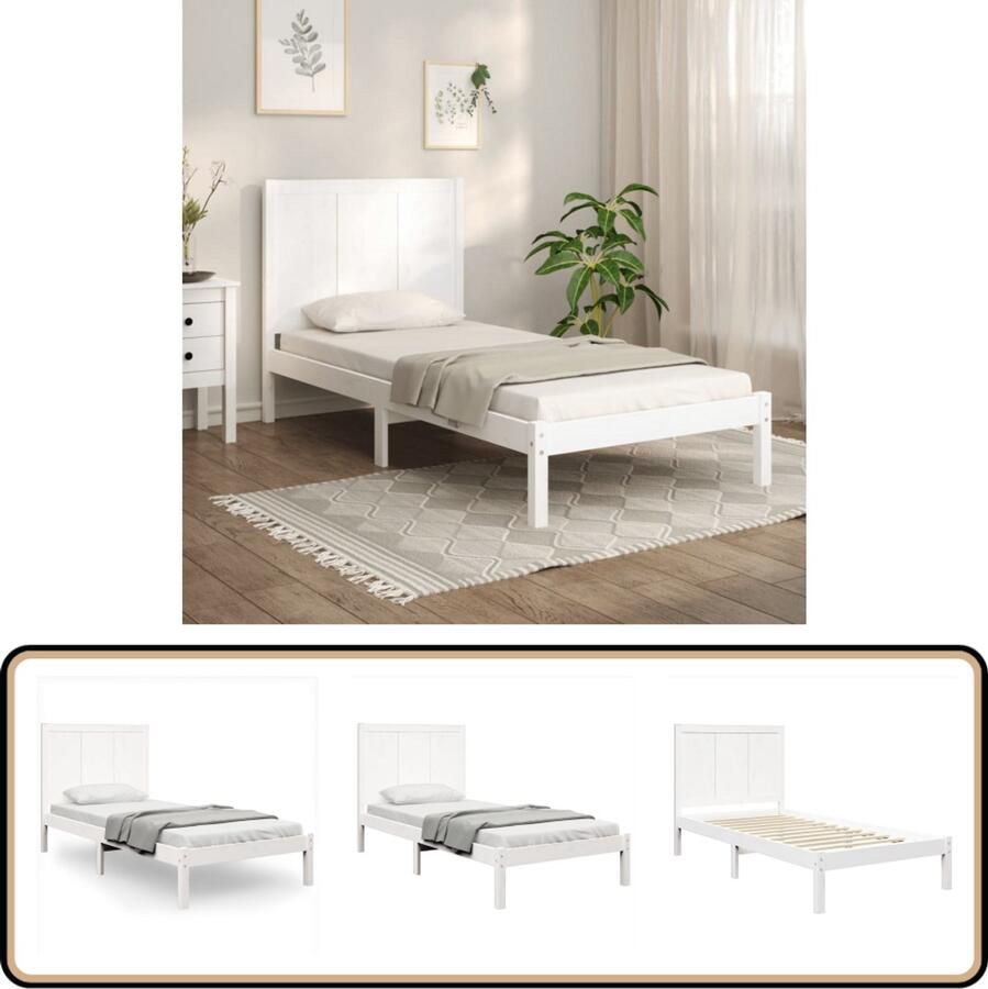 VidaXL Bedframe Grenenhout Wit 75x190 cm Houten Bedframe Grenenhout Bed Enkel Bed Klein Tweepersoonsbed Wit Bed Design Bed Stapelbaar Bed