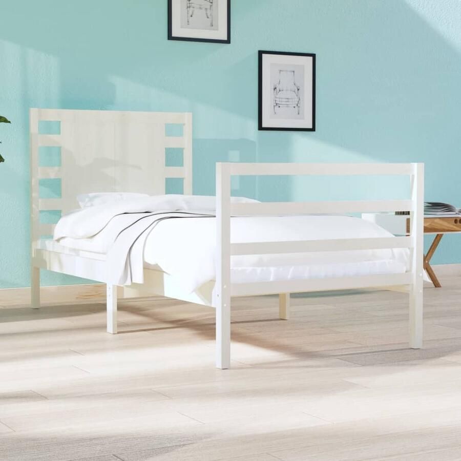 VidaXL Bedframe Grenenhout Wit 75x190 cm Houten Bedframe Massief Grenenhout Enkel Bed Witte Bedframe Klein Tweepersoonsbed Modern Bedframe - Foto 2