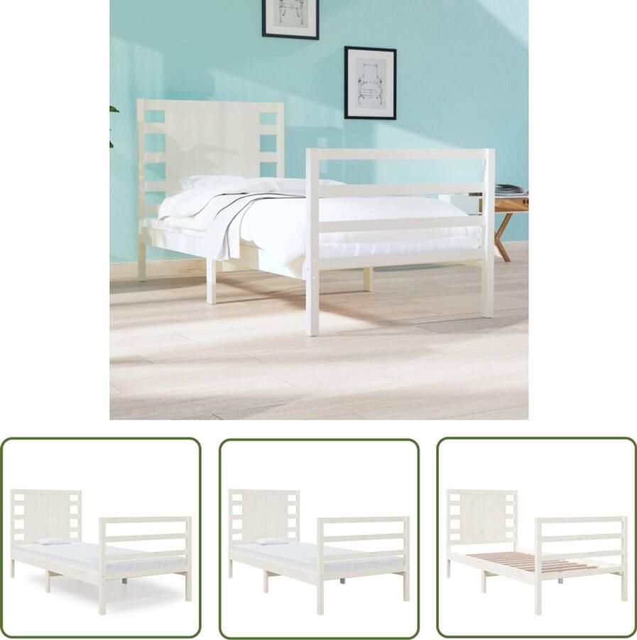 VidaXL Bedframe Grenenhout Wit 75x190 cm Houten Bedframe Massief Grenenhout Enkel Bed Witte Bedframe Klein Tweepersoonsbed Modern Bedframe