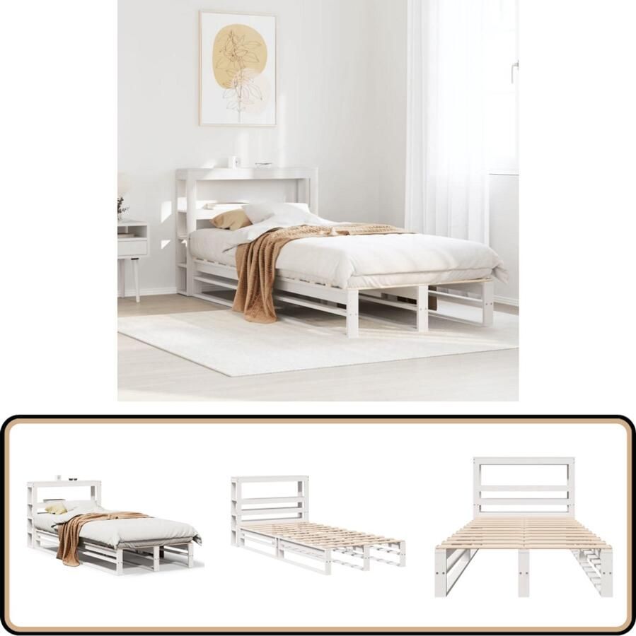 VidaXL Bedframe Grenenhout Wit 75x190 cm Massief Houten Bed Grenen Bed Eenpersoons Bed Bedframe Opbergbed