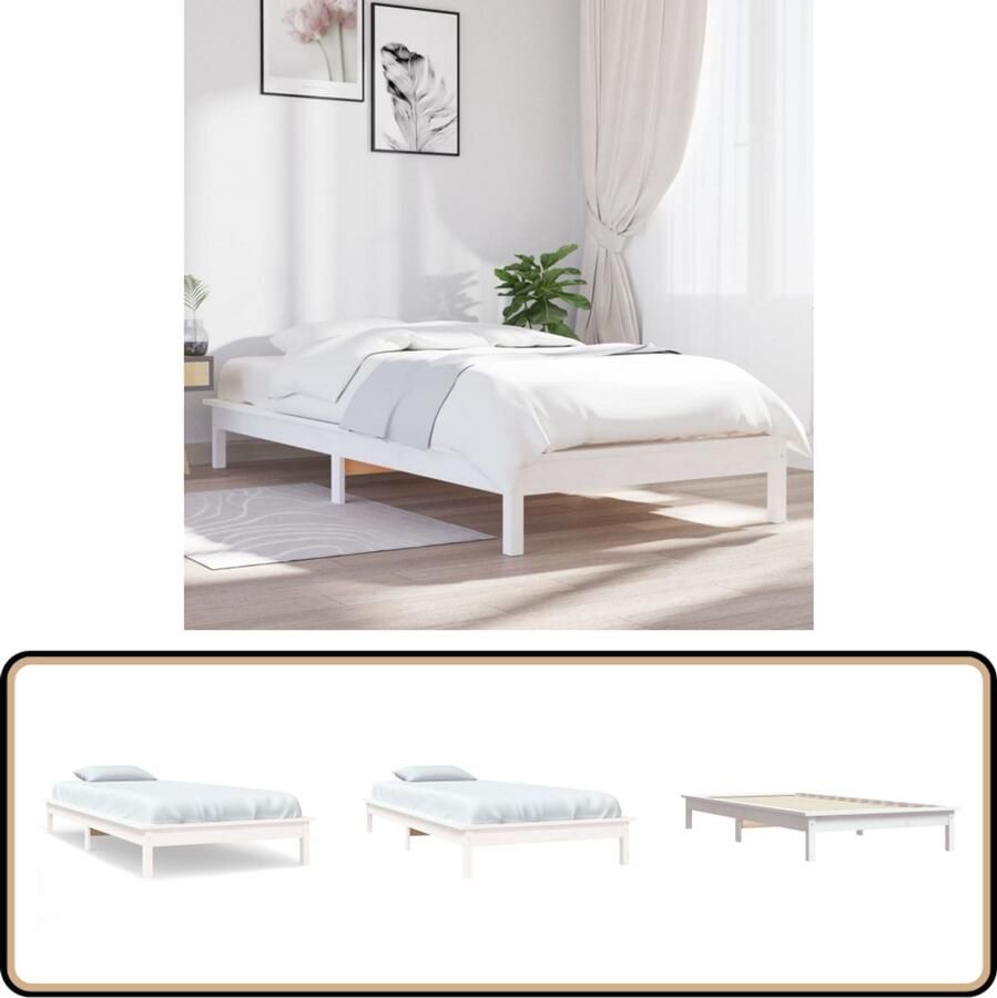 VidaXL Bedframe Grenenhout Wit 90x190 cm Houten Bed Massief Grenenhout Enkel Bed Wit Bed Bedframe Slaapkamer Meubels Minimalistisch Bed Budget Bed