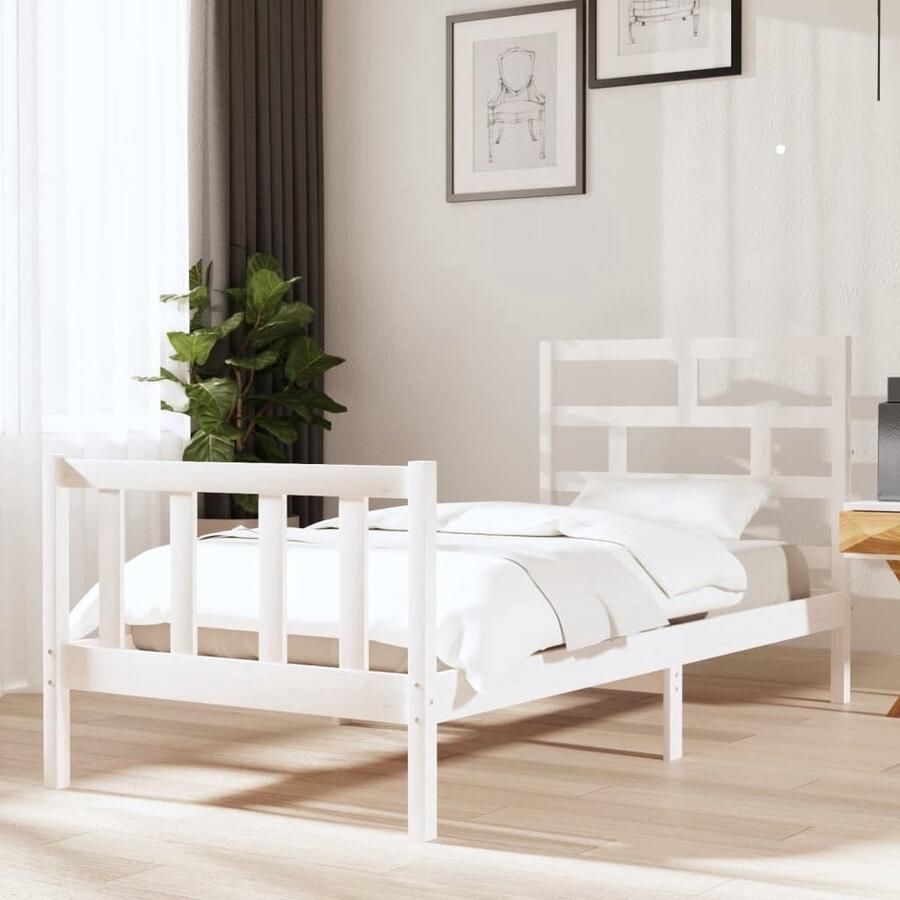 VidaXL Bedframe Grenenhout Wit 90x190 cm Houten Bedframe Massief Grenenhout Witte Bedframe Enkel Bed Modern Bedframe Design Bedframe Stapelbare Bed - Foto 2