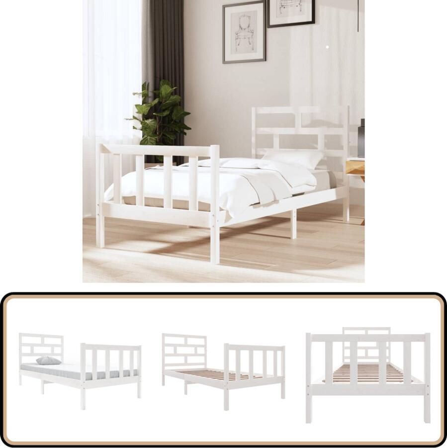 VidaXL Bedframe Grenenhout Wit 90x190 cm Houten Bedframe Massief Grenenhout Witte Bedframe Enkel Bed Modern Bedframe Design Bedframe Stapelbare Bed