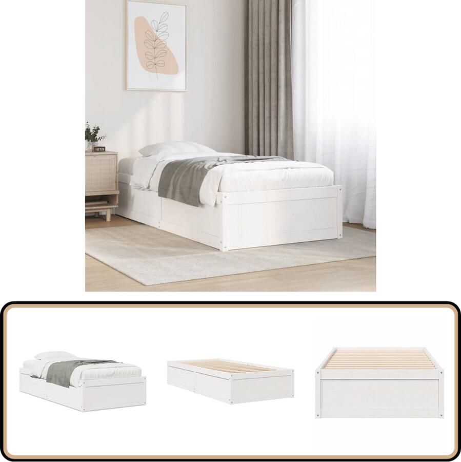 VidaXL Bedframe Grenenhout Wit 90x190 cm Scandinavisch Bed Houten Bed Enkel Bed Wit Bed Massief Hout Bed