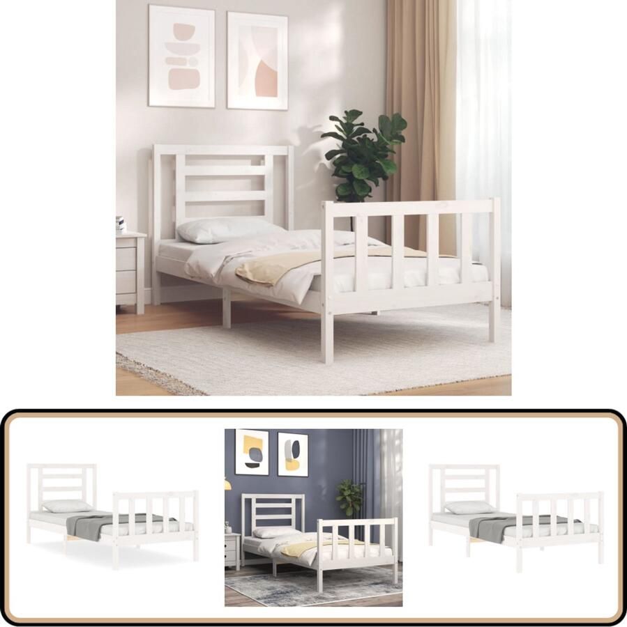 VidaXL Bedframe Grenenhout Wit 90x200 cm Bed Frame Grenenhout Bed Wit Bed Slaapcomfort Modern Bed Minimalistisch Bed Stapelbare Boxspring