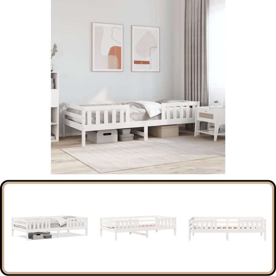VidaXL Bedframe Grenenhout Wit 90x200 cm Bedframe Houten Bed Grenenhouten Bed Met Lattenbodem Modern Bed