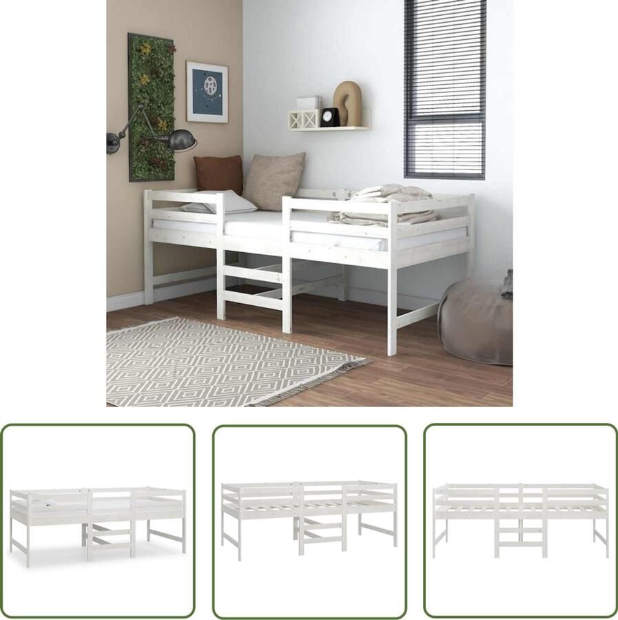 VidaXL Bedframe Grenenhout Wit 90x200 cm Halfhoogslaper Kinderkamer Jongenskamer Meisjeskamer Slaapkamers Grenenhouten Bed Witte Bed Compact Bed Stapelbare Bedden