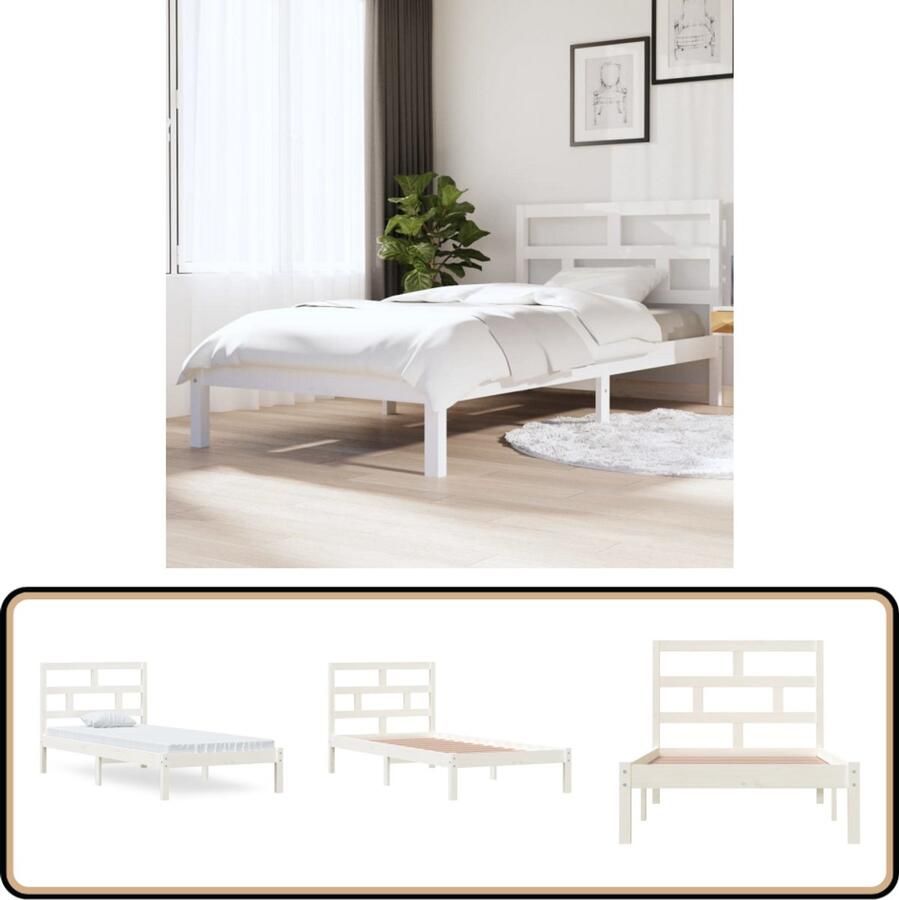 The Living Store Bedframe massief grenenhout wit 90x200 cm Bedframe Bedframes Bed Bedbodem Ledikant Bed Frame Massief Houten Bedframe Slaapmeubel Eenpersoonsbed Bedden Bedbodems - Foto 3