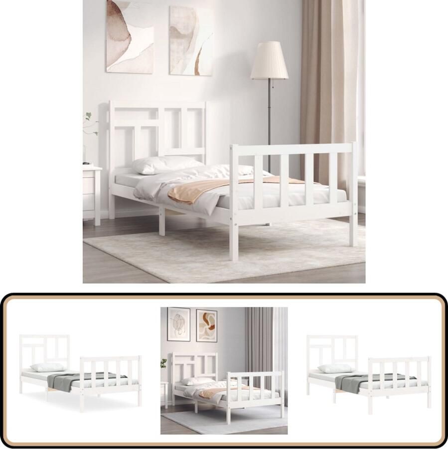 VidaXL Bedframe Grenenhout Wit 90x200 cm Massief Hout Bed Frame Grenenhout Bed Witte Bed Eenpersoons Bed Slaapkamer Meubels